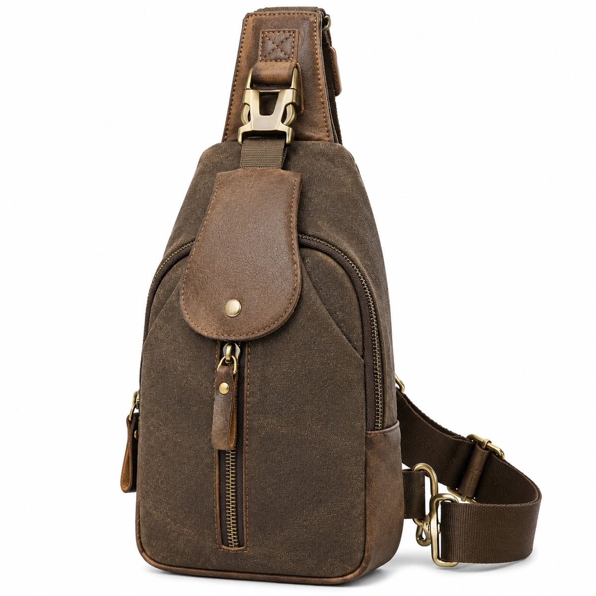 Bolso bandolera 18 x 8 x 32 cm de piel sintética marrón con cremallera estilo vintage