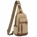 Bolso bandolera 18 x 10 x 32 cm de lona beige con detalles marrones estilo casual