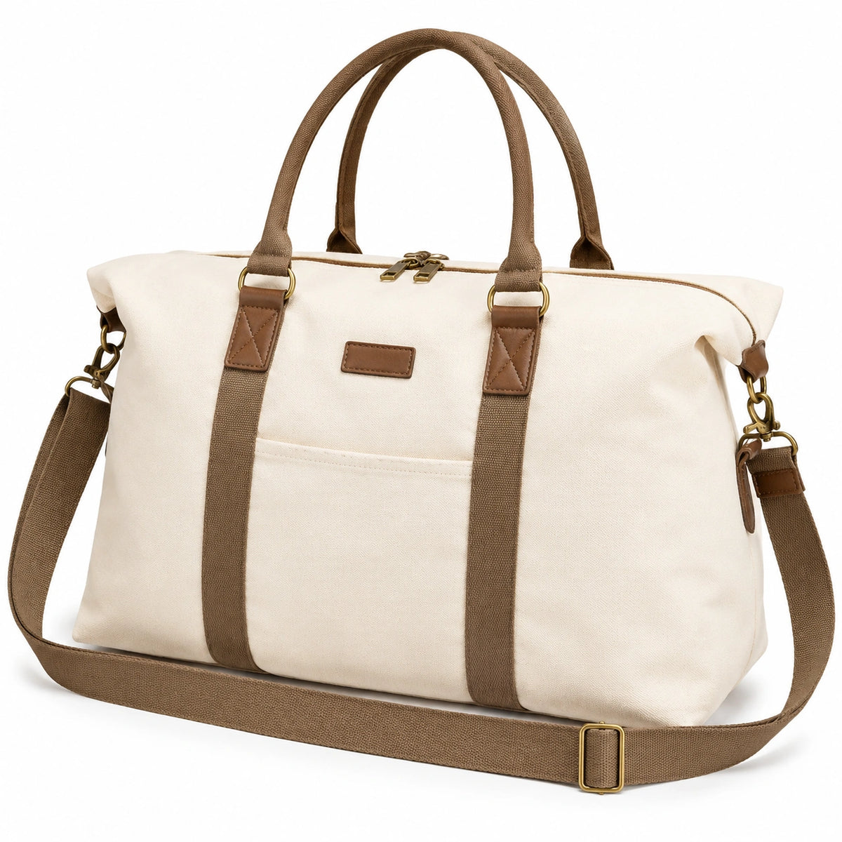 Bolso de viaje 45 x 18 x 32 cm de lona beige y marrón con correa ajustable