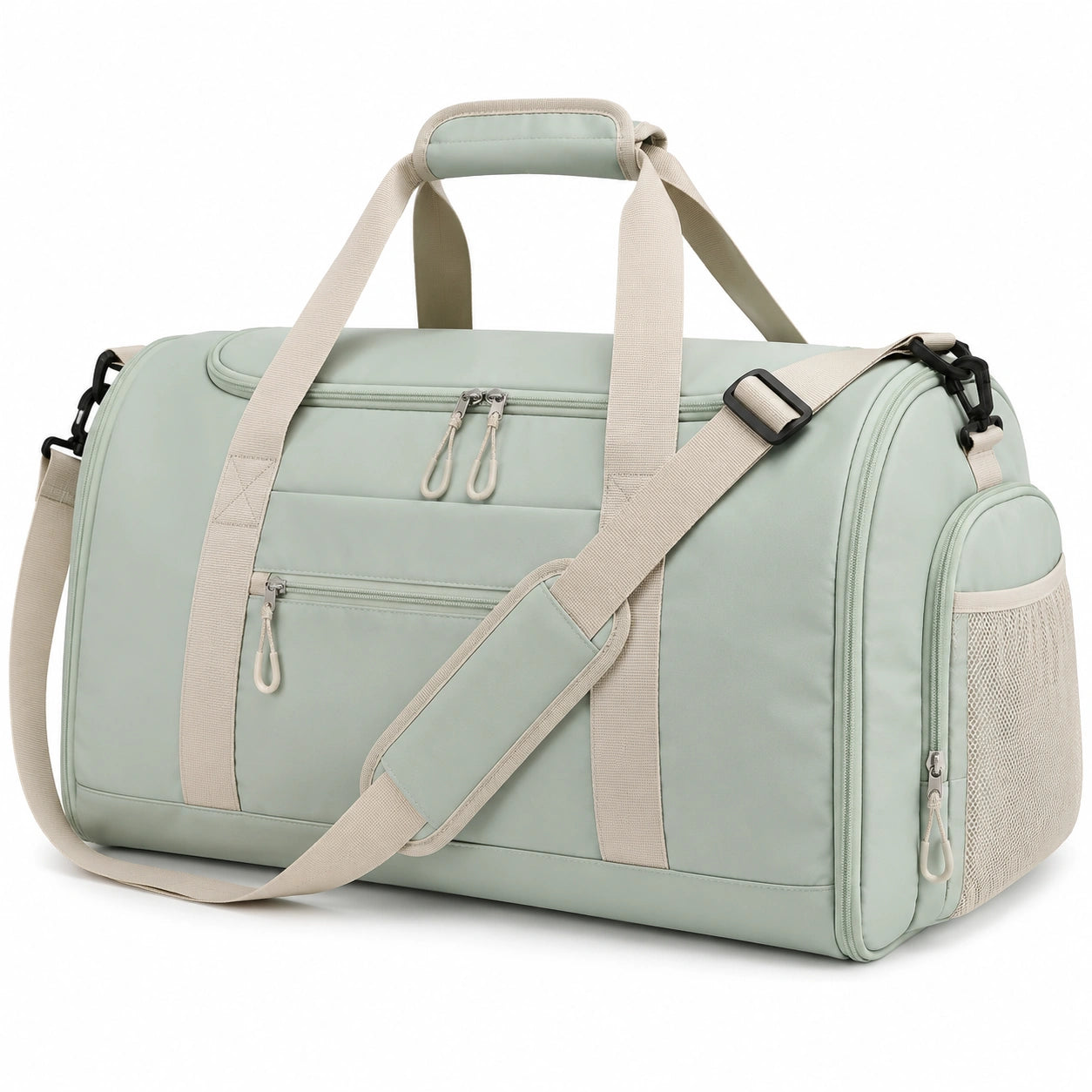 Bolsa de viaje 50 x 25 x 30 cm de tejido sintético verde menta y beige con compartimentos y correa ajustable