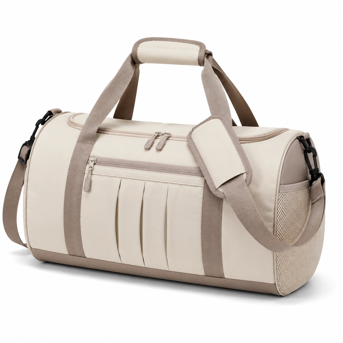 Bolsa de viaje 45 x 25 x 25 cm beige de tejido sintético con correa ajustable