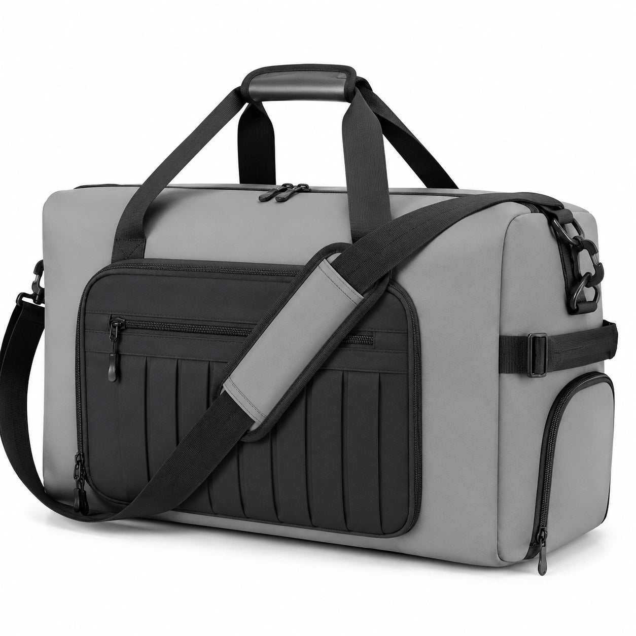 Bolsa de viaje 45 x 25 x 28 cm de poliéster gris y negro con bandolera y bolsillos