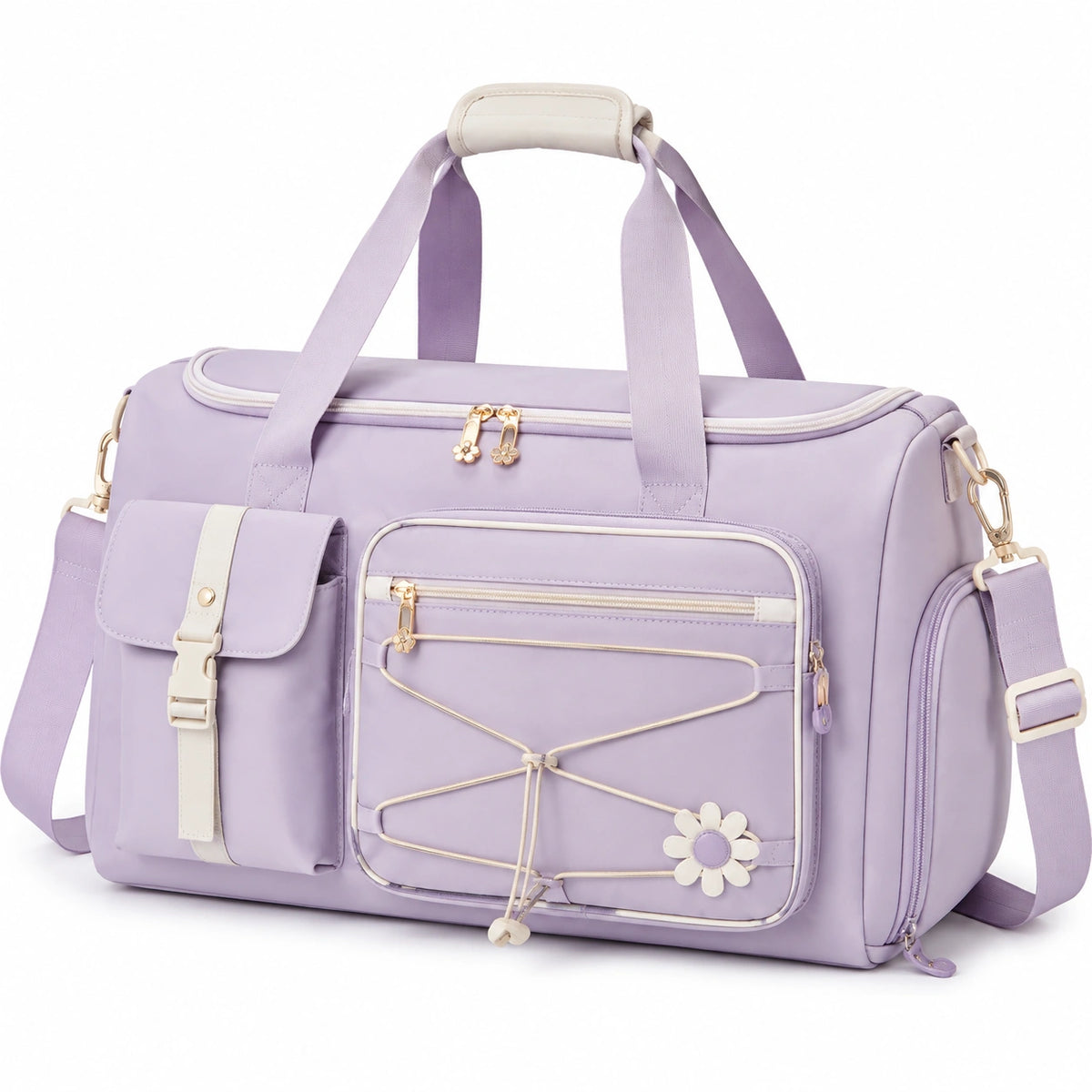 Bolsa de viaje 45 cm de tejido sintético lila con compartimentos y correa ajustable