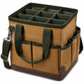 Bolsa organizadora 35 x 25 x 30 cm de tejido marrón y verde para herramientas con compartimentos