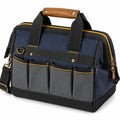 Bolsa de herramientas 40 x 18 x 30 cm de tejido sintético azul marino y negro con bandolera y bolsillos exteriores