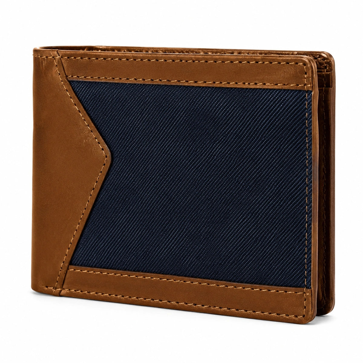 Cartera plegable 11 x 9 x 1.5 cm de material sintético marrón y azul para uso diario