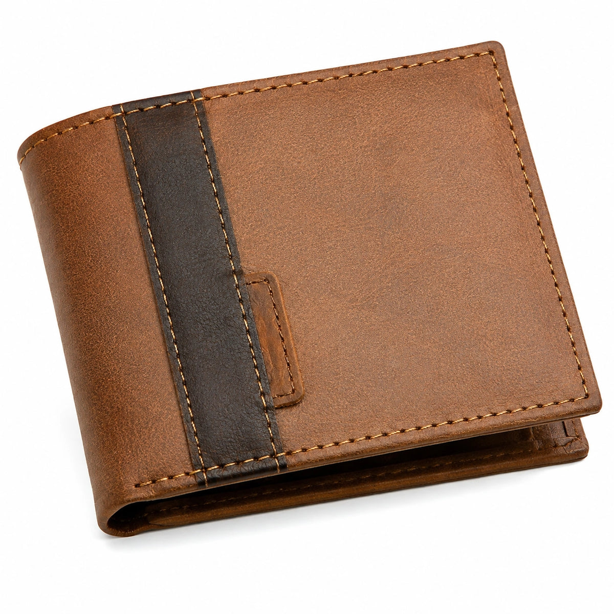 Cartera de cuero 12 x 10 x 2 cm marrón y negro plegable para hombre