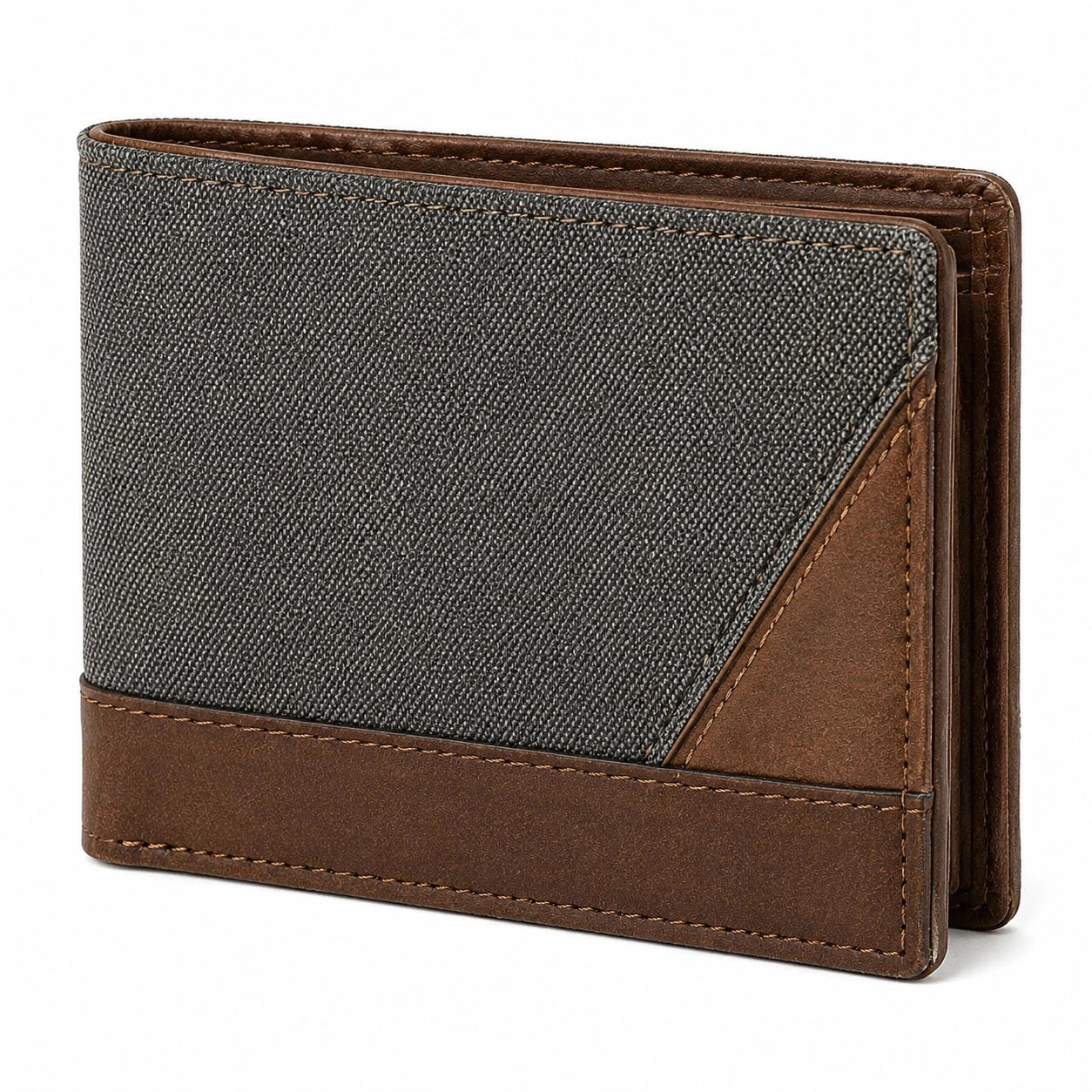Cartera para hombre 12 x 9.5 x 1.5 cm de material sintético marrón y gris plegable