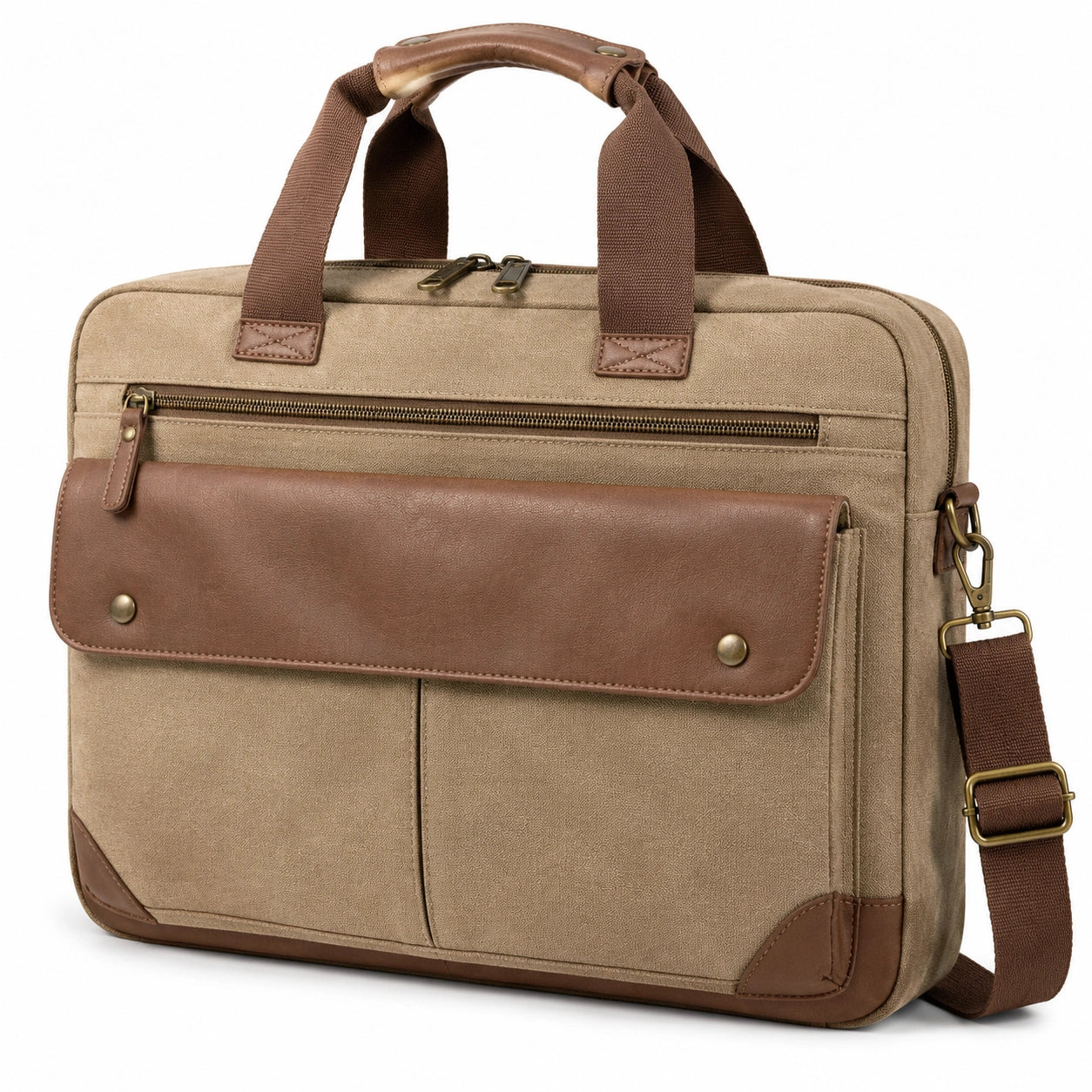 Maletín para portátil 40 x 30 x 10 cm de tejido beige y marrón con bandolera ajustable