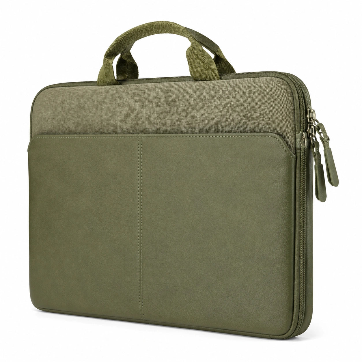 Funda para portátil 15.6 pulgadas verde oliva de piel sintética con asas y bolsillos