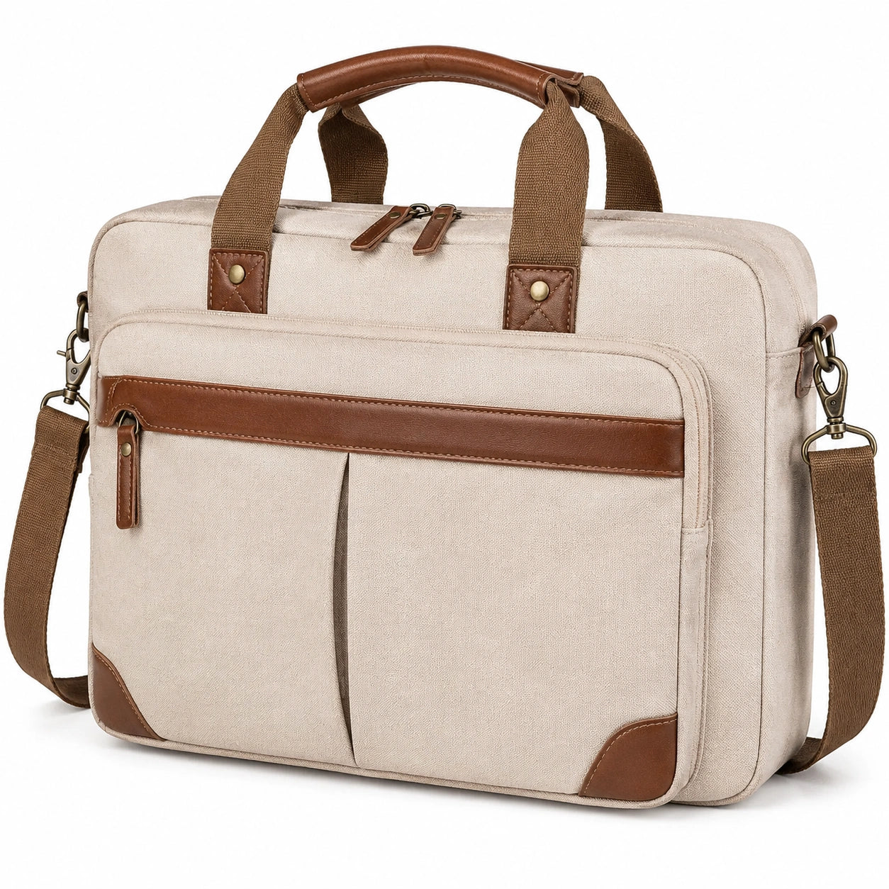Bolso para portátil 40 cm de lona beige y marrón con correa ajustable