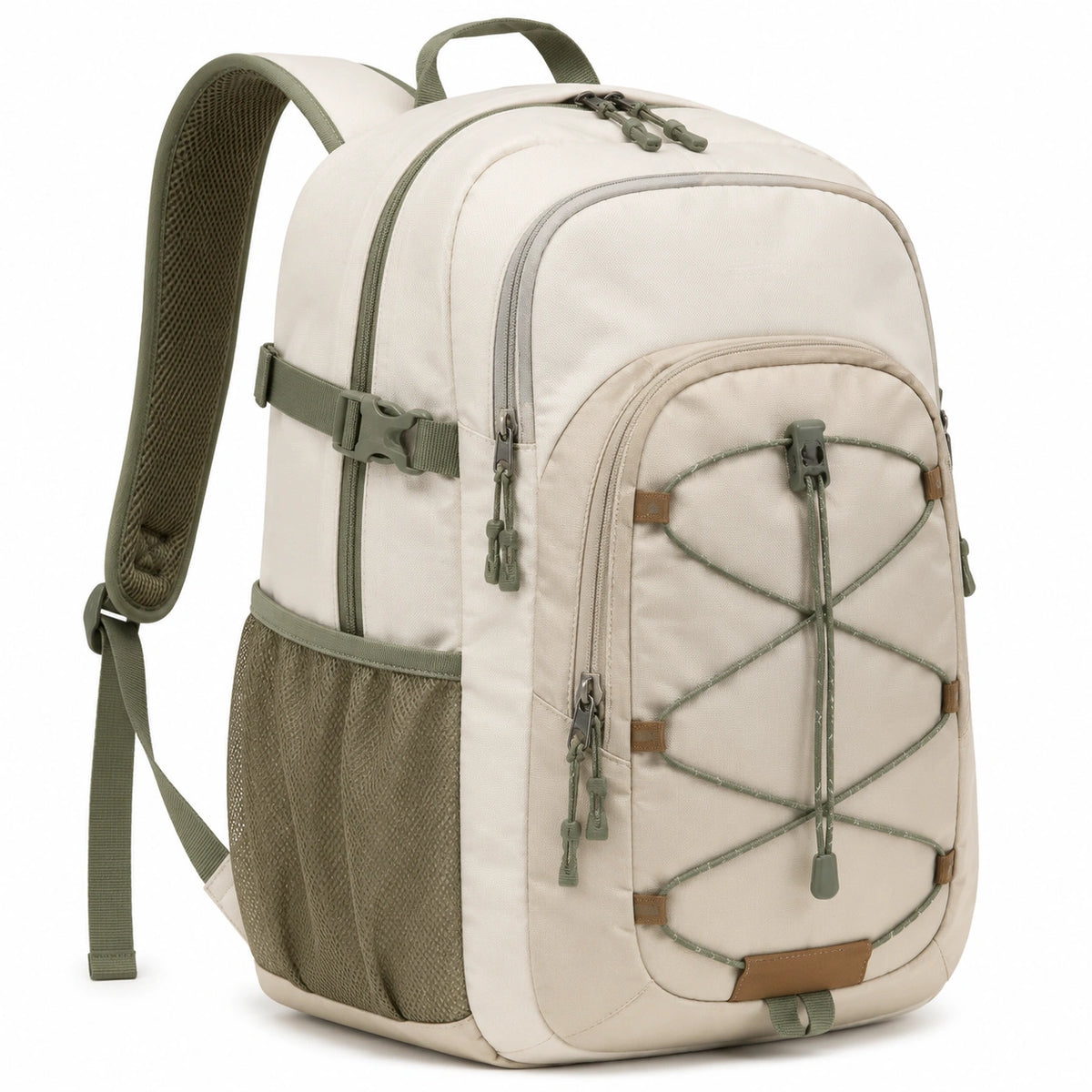 Mochila 25 L 48 x 30 x 18 cm de poliéster beige y verde oliva con compartimentos estilo urbano