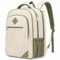 Mochila rectangular 30 x 16 x 42 cm de tejido sintético beige y verde con compartimentos para uso diario