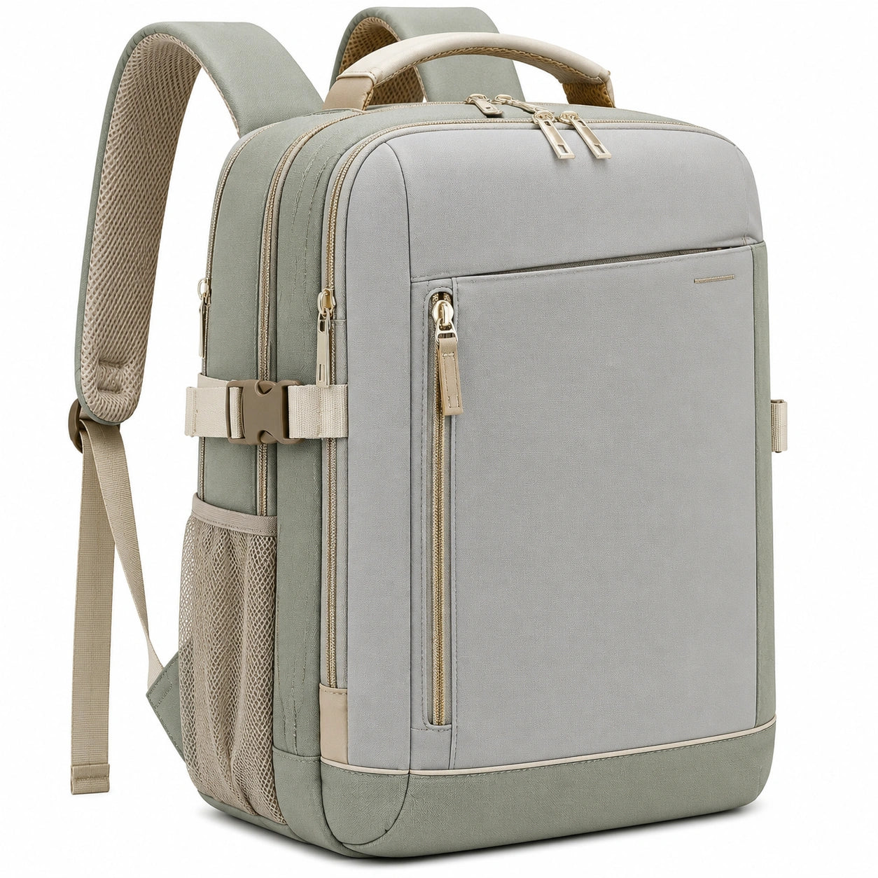 Mochila urbana 42 x 30 x 15 cm de tejido sintético gris/verde con compartimentos