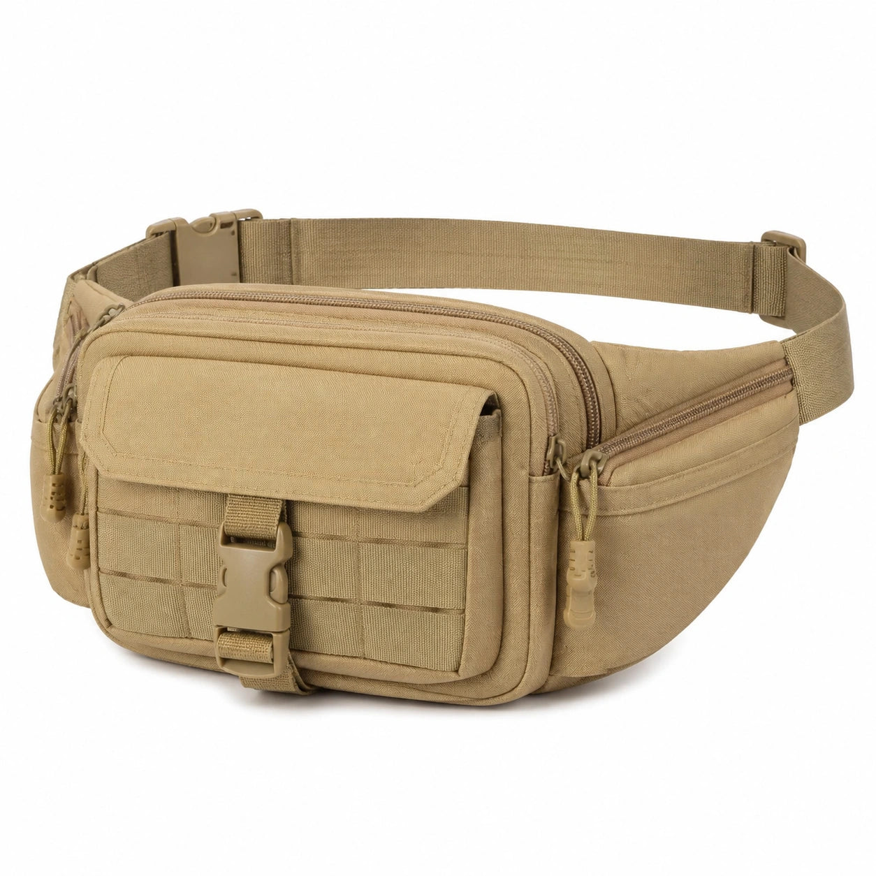 Riñonera táctica 28 x 16 x 10 cm de tejido beige con compartimentos múltiples