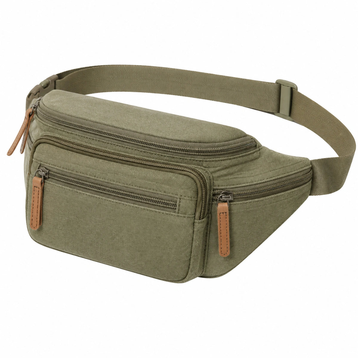 Riñonera 30 x 15 x 14 cm de tejido verde con cremallera estilo urbano