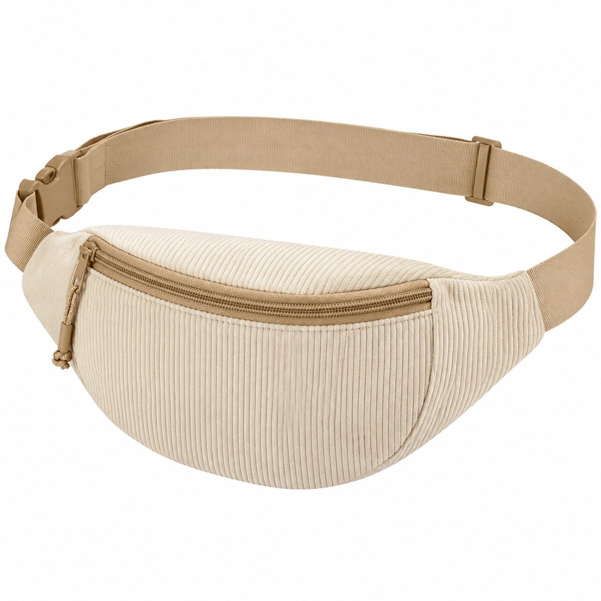 Riñonera ajustable de pana beige con cremallera para uso diario