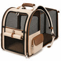 Transportín para mascotas 50 x 30 x 32 cm de tejido beige y marrón plegable con malla