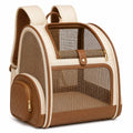 Mochila transportín para mascotas 42 x 30 x 45 cm de tejido sintético beige y marrón con malla transpirable